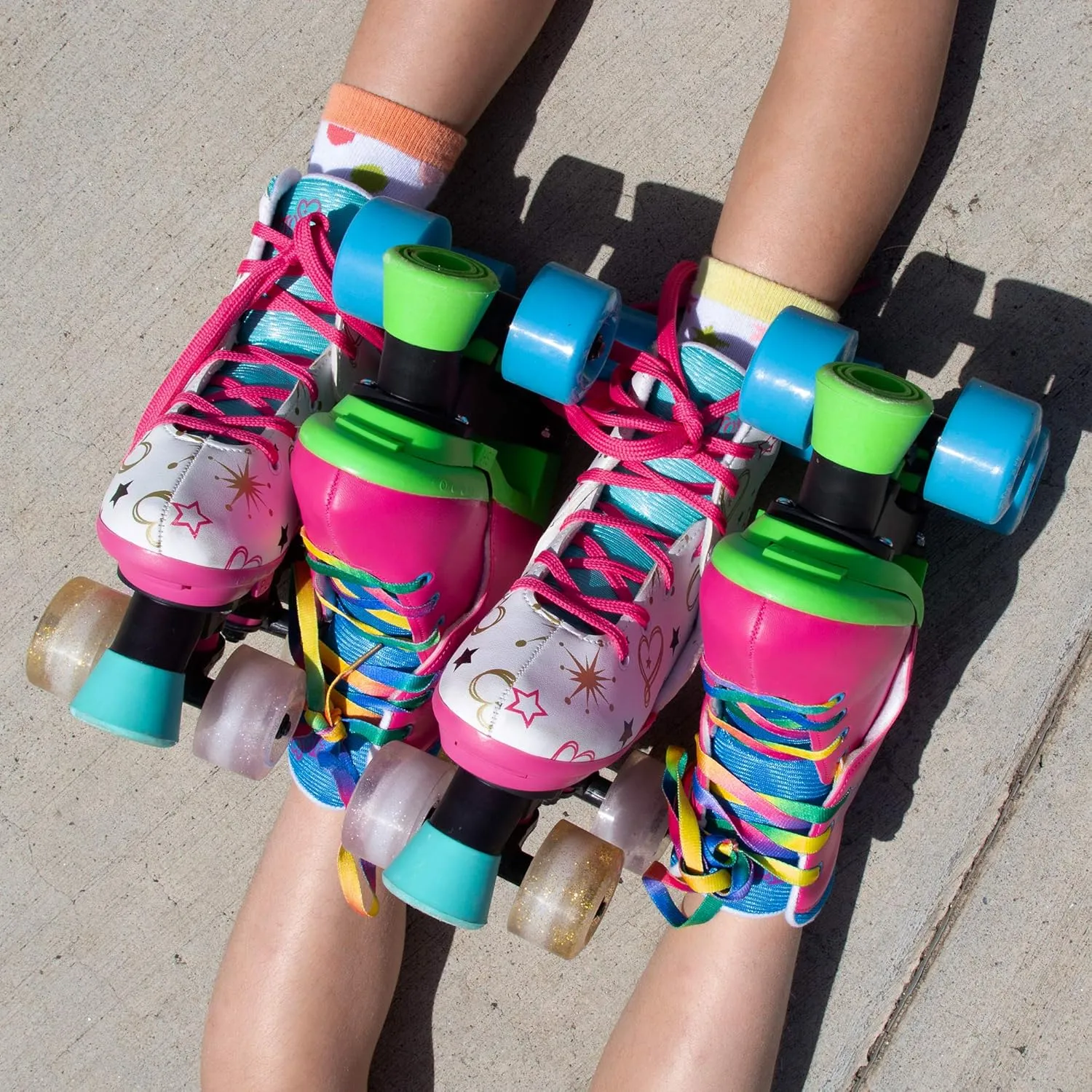 Circle Society Adjustable Kids Roller Skates, Sizes 12-3 & 3-7 US, Indoor & Outdoor Roller Skates, Comfortable Lace-Up Design for Beginners, Fun Gift for Girls, Toddler Quad Skates for Youth & Teens