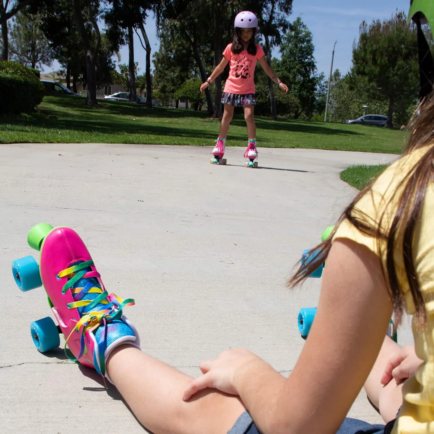 Circle Society Adjustable Kids Roller Skates, Sizes 12-3 & 3-7 US, Indoor & Outdoor Roller Skates, Comfortable Lace-Up Design for Beginners, Fun Gift for Girls, Toddler Quad Skates for Youth & Teens