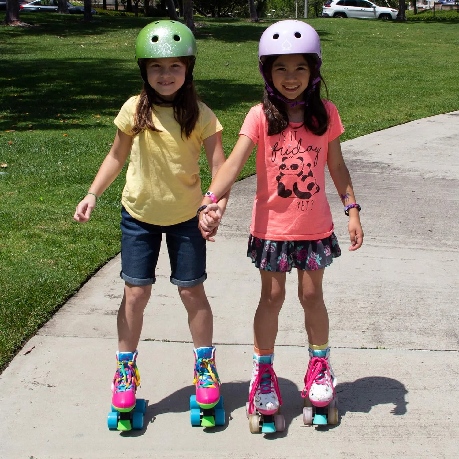 Circle Society Adjustable Kids Roller Skates, Sizes 12-3 & 3-7 US, Indoor & Outdoor Roller Skates, Comfortable Lace-Up Design for Beginners, Fun Gift for Girls, Toddler Quad Skates for Youth & Teens
