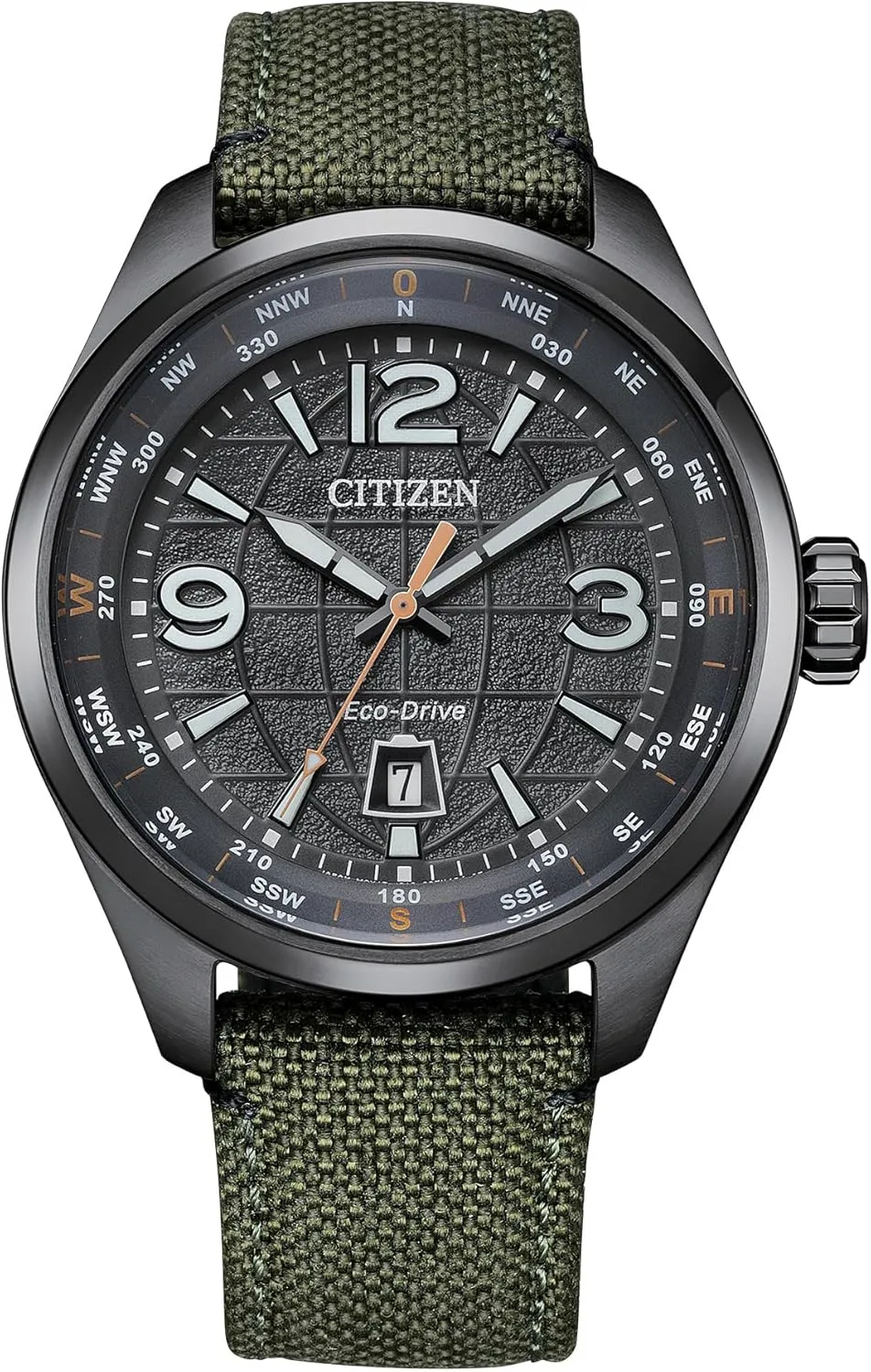 Citizen Men's Eco-Drive Weekender Sport Casual, Gray Stainless Steel Watch, Green Nylon Strap, 3 Hand, Date (Model: AW1837-11H)