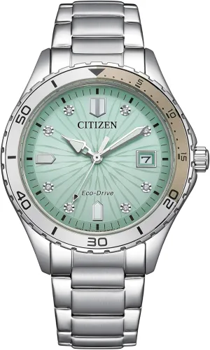 Citizen Women's Eco-Drive Crystal Weekender Sport Casual, Silver-Tone Stainless Steel Bracelet Watch, Light Blue Dial (Model: FE6170-88L)