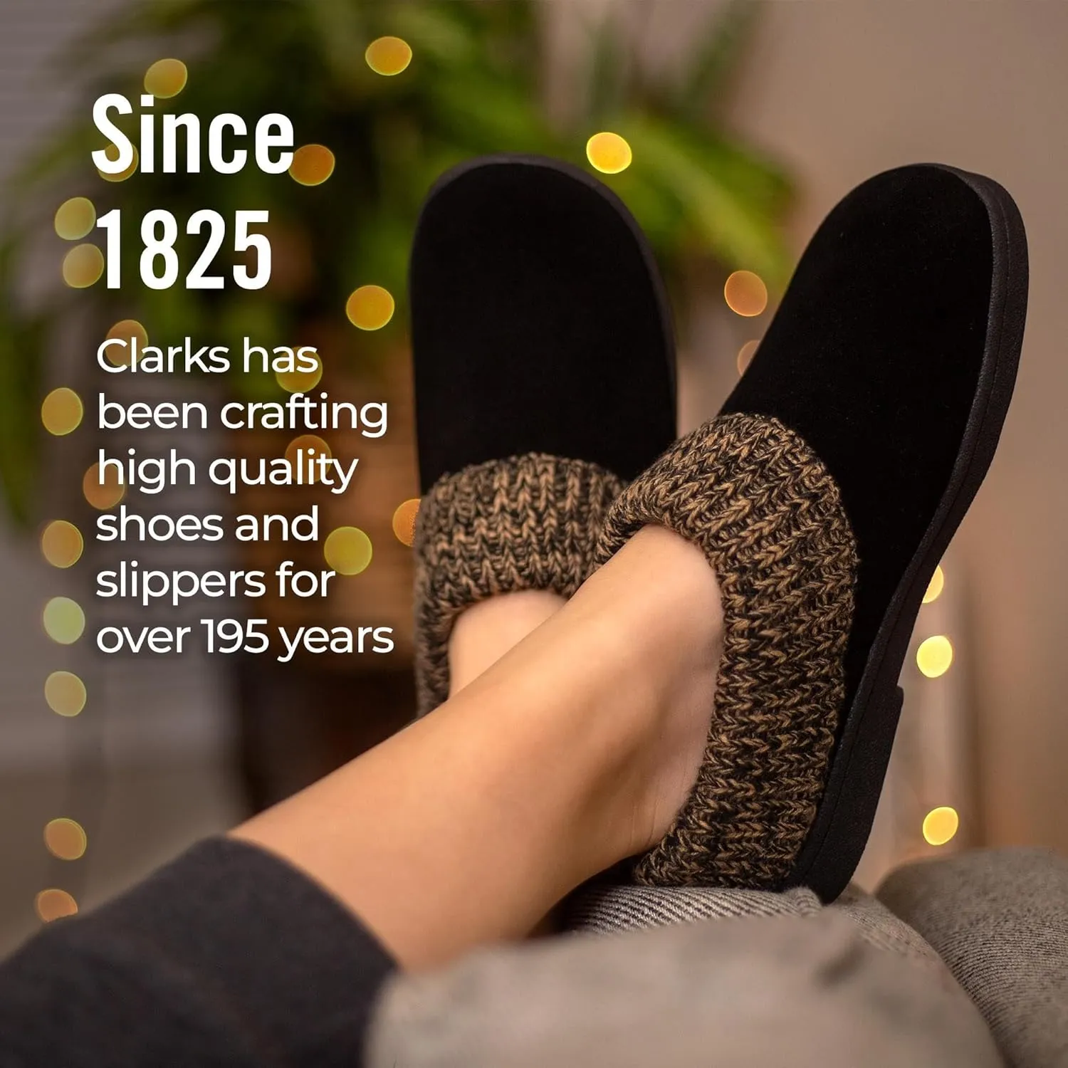 Clarks Womens Slipper Suede Leather Knitted Collar Clog Slippers - Plush Faux Fur Lining
