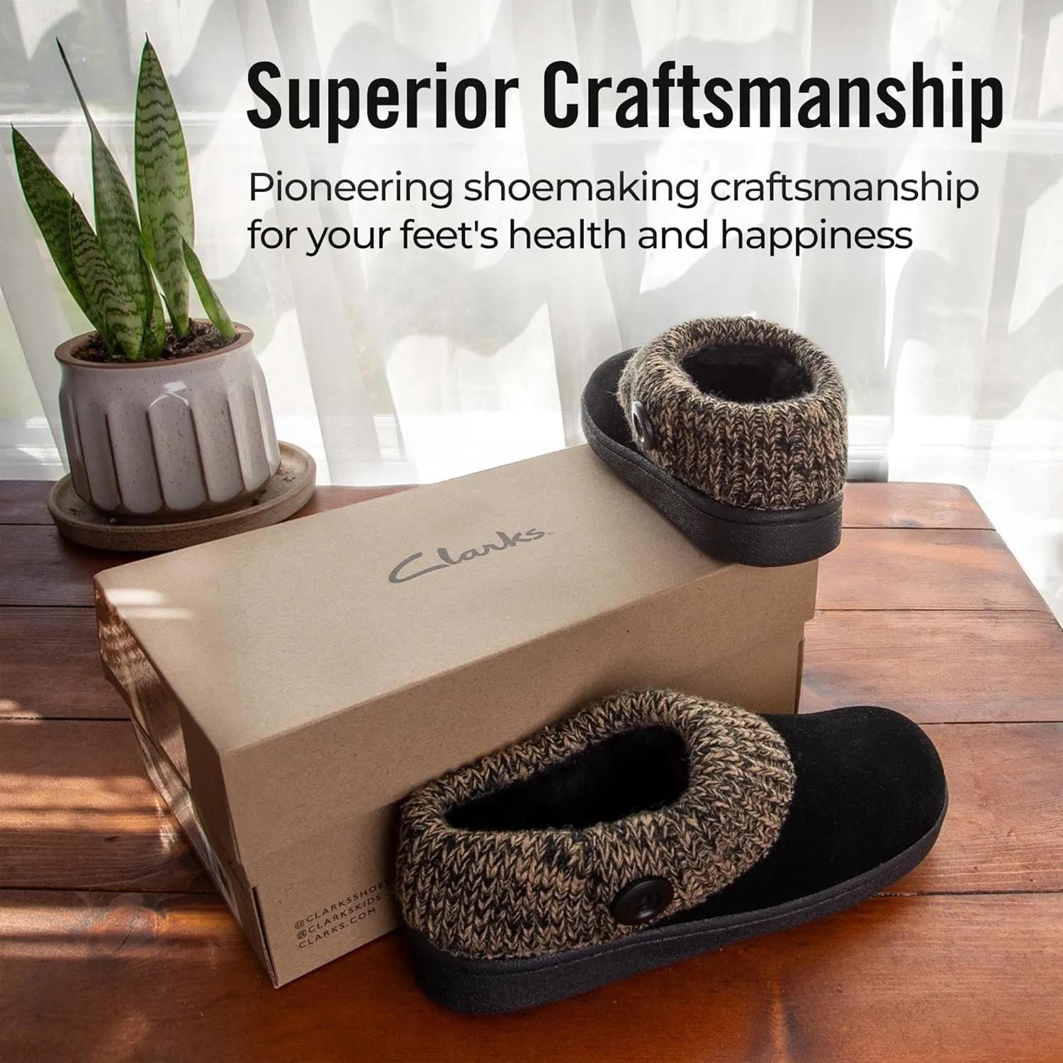 Clarks Womens Slipper Suede Leather Knitted Collar Clog Slippers - Plush Faux Fur Lining