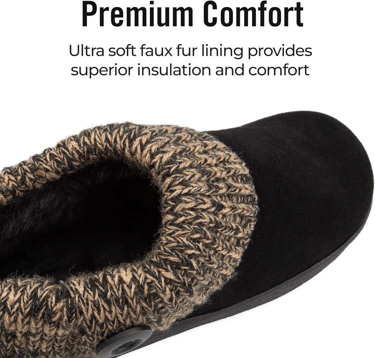 Clarks Womens Slipper Suede Leather Knitted Collar Clog Slippers - Plush Faux Fur Lining