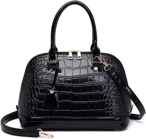 Classic Dome Satchel Bags for Women Crocodile Pattern Faux Leather Crossbody Bags Top Handle Handbags Zipper Purse