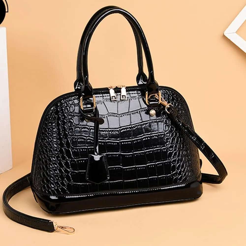 Classic Dome Satchel Bags for Women Crocodile Pattern Faux Leather Crossbody Bags Top Handle Handbags Zipper Purse