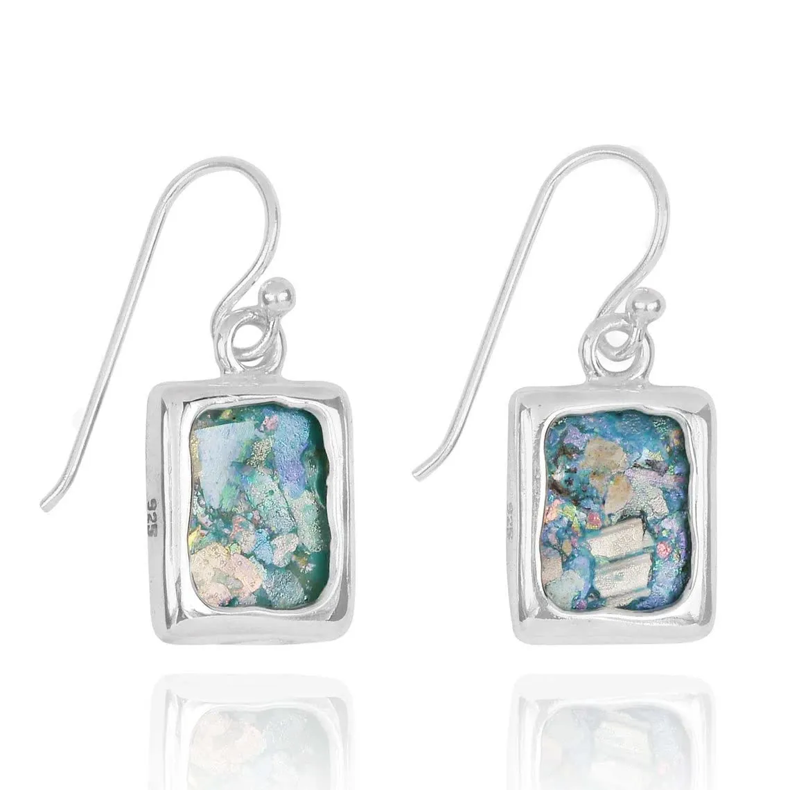 Classic Square Roman Glass Earrings - Ancient Roman Glass Silver Jewelry - Israeli Jewelry For Woman - Historical archaeological Glass Piece