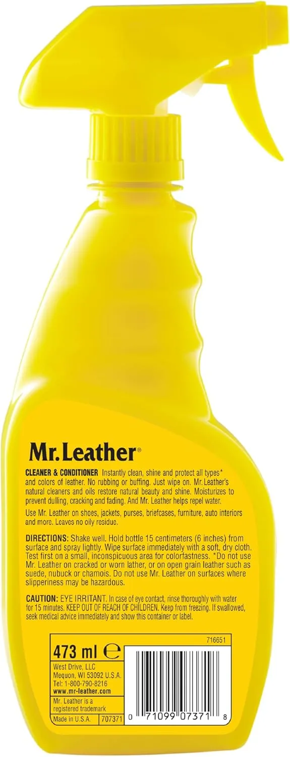 Cleaner and Conditioner (16 oz) - Safe for All Leather & Vinyl - Hydrate and Shine with Water-Repellent Protection for Couches, Car Interior, Shoes, and Bags