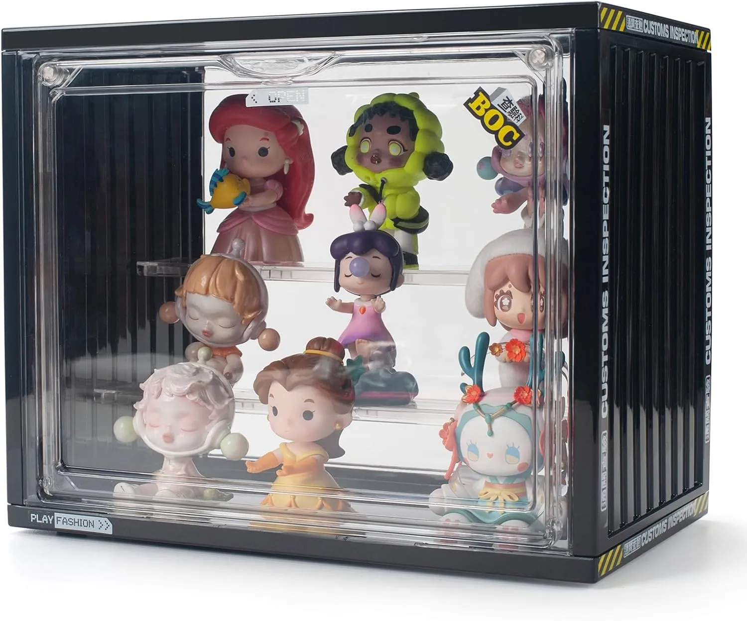 Clear Display Case for Figures, Acrylic Display Case for Collectibles, Adjustable Figure Display Case with Magnetic Door, Stackable Display Box for Action Figures, Pop Mart, Funko Pop (Black, 1 Pack)