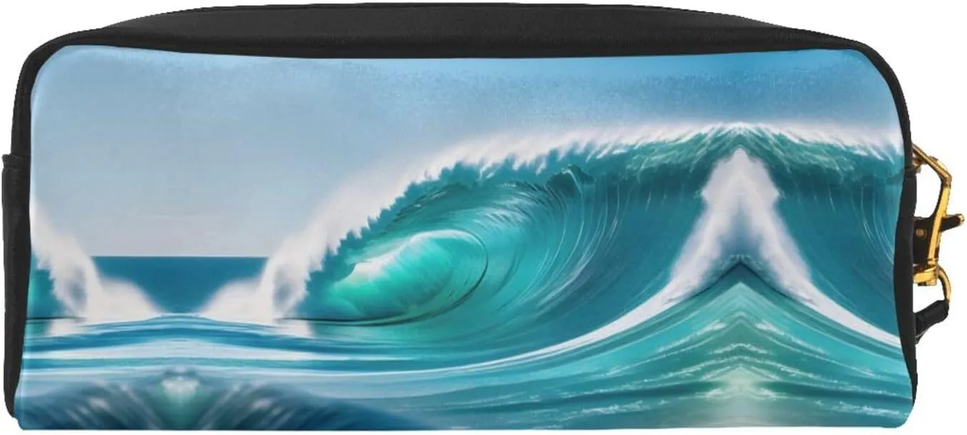 Clear Sky Wave Print Portable Makeup Bag,Travel-Friendly Design,Versatile Mini Makeup Pouchtion