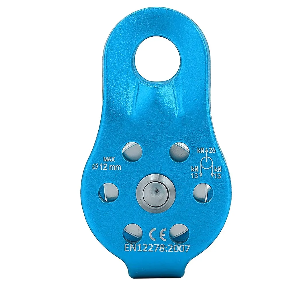 Climbing Pulley, 26KN Aluminium Alloy Heavy Duty Single Swivel Rope Pulley Block Pulley for 12mm Rope Climbing (Blue)