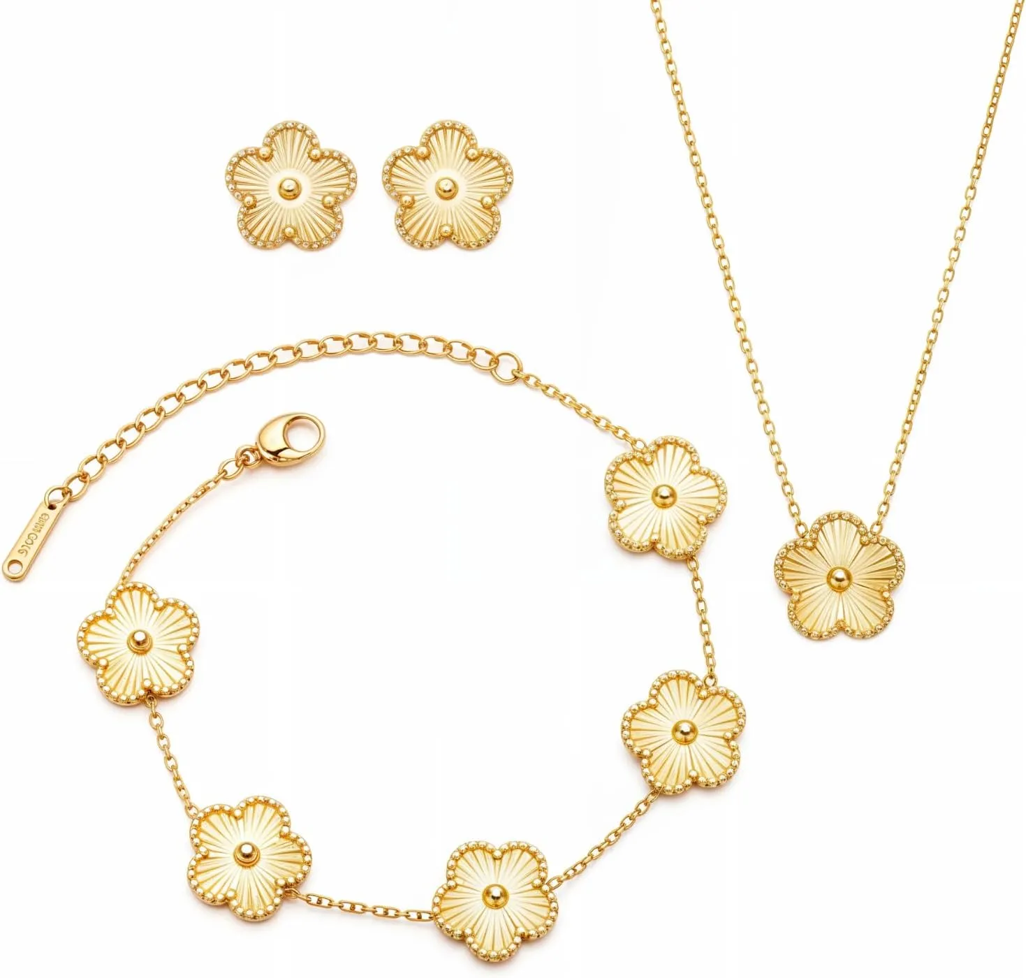Clover Necklace Pendant Earring Bracelet Set | Designer Pendant Earring Bracelet make a Jewelry Set | Lovely Gift - Gold