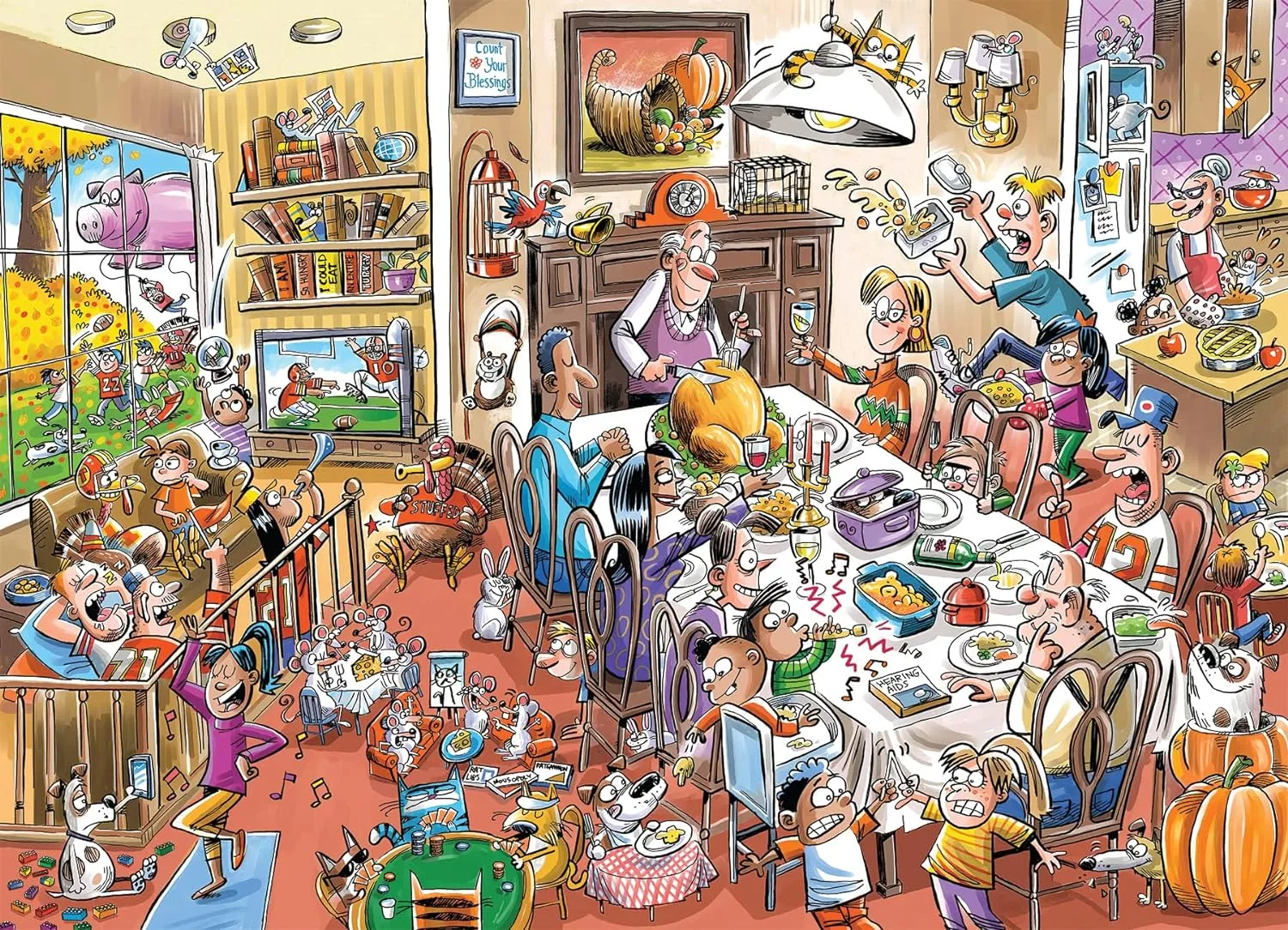 Cobble Hill 1000 Piece Puzzle - DoodleTown: Thanksgiving Togetherness - Sample Poster Included
