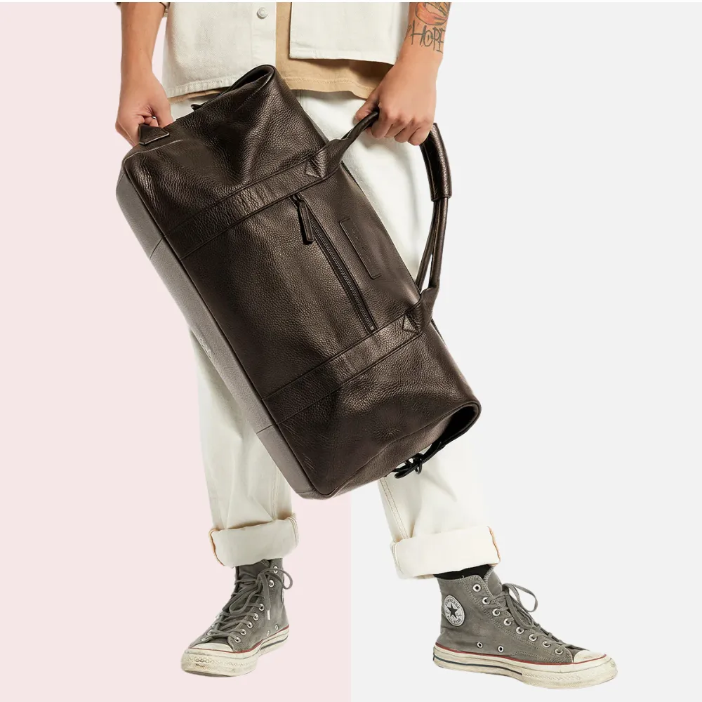Cocoa Luxe Leather Duffle Bag