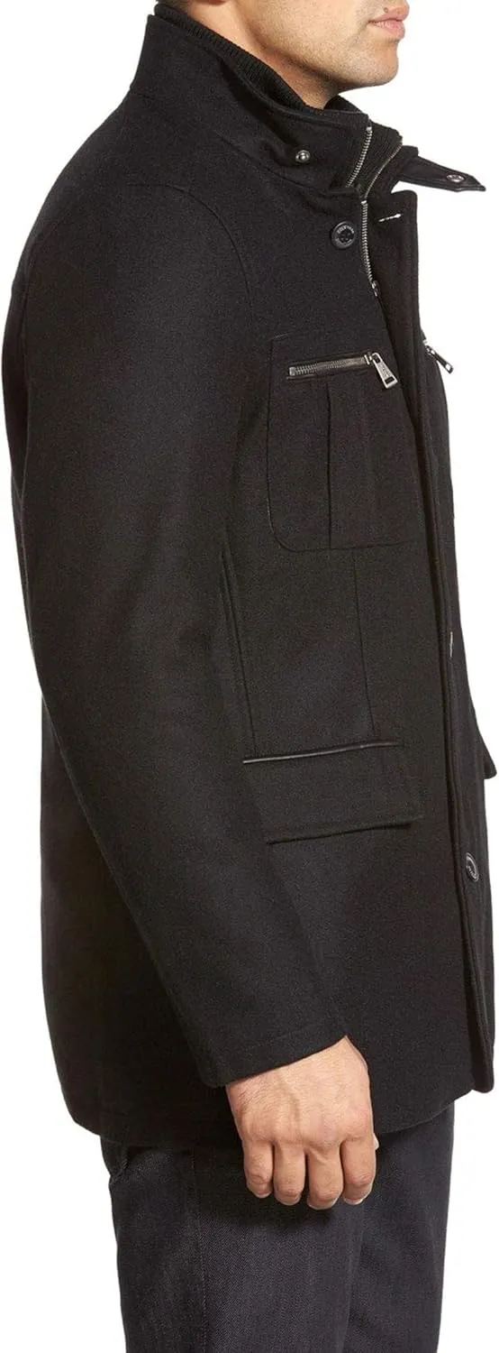 Cole Haan Men's Wool Melton Coat with Nylon Bib