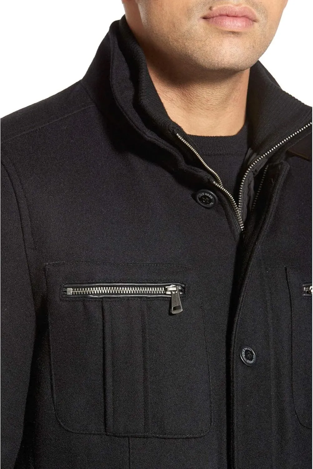 Cole Haan Men's Wool Melton Coat with Nylon Bib