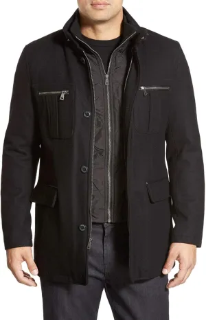Cole Haan Men's Wool Melton Coat with Nylon Bib