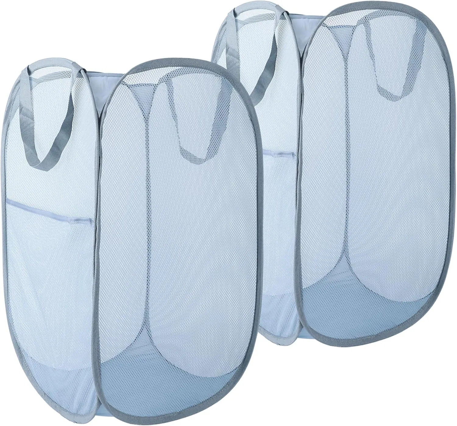 Collapsible Laundry Baskets, 2 Pack Mesh Pop Up Laundry Hamper with Handles, Portable Travel Laundry Basket, Foldable Hamper, Anti-tear, Light Breathable, Odor-free, Fold Compact, Large Hold. Grey. 2V