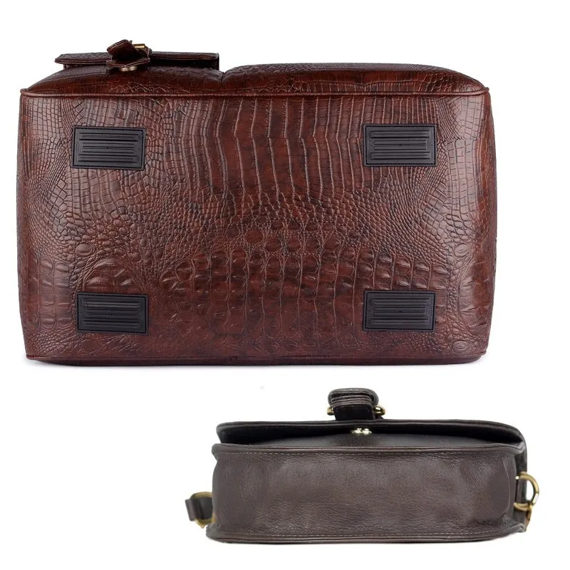Combo: Crocodile Leatherette Travel Duffle & Genuine Leather Sling Bag | 34 LTR | Dark Brown & Grey