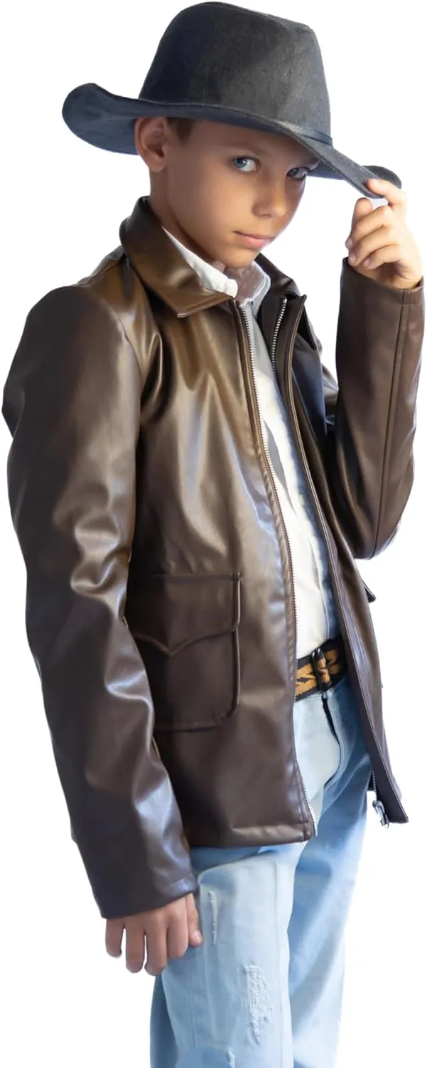 ComfyCamper Kids Teens Faux Leather Jacket Costume Brown – Jungle Explorer Archeologist Lightweight Bomber Racer
