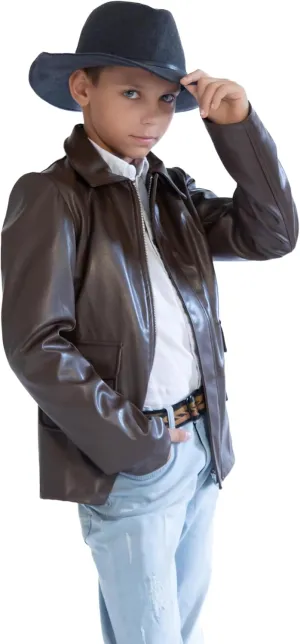 ComfyCamper Kids Teens Faux Leather Jacket Costume Brown – Jungle Explorer Archeologist Lightweight Bomber Racer