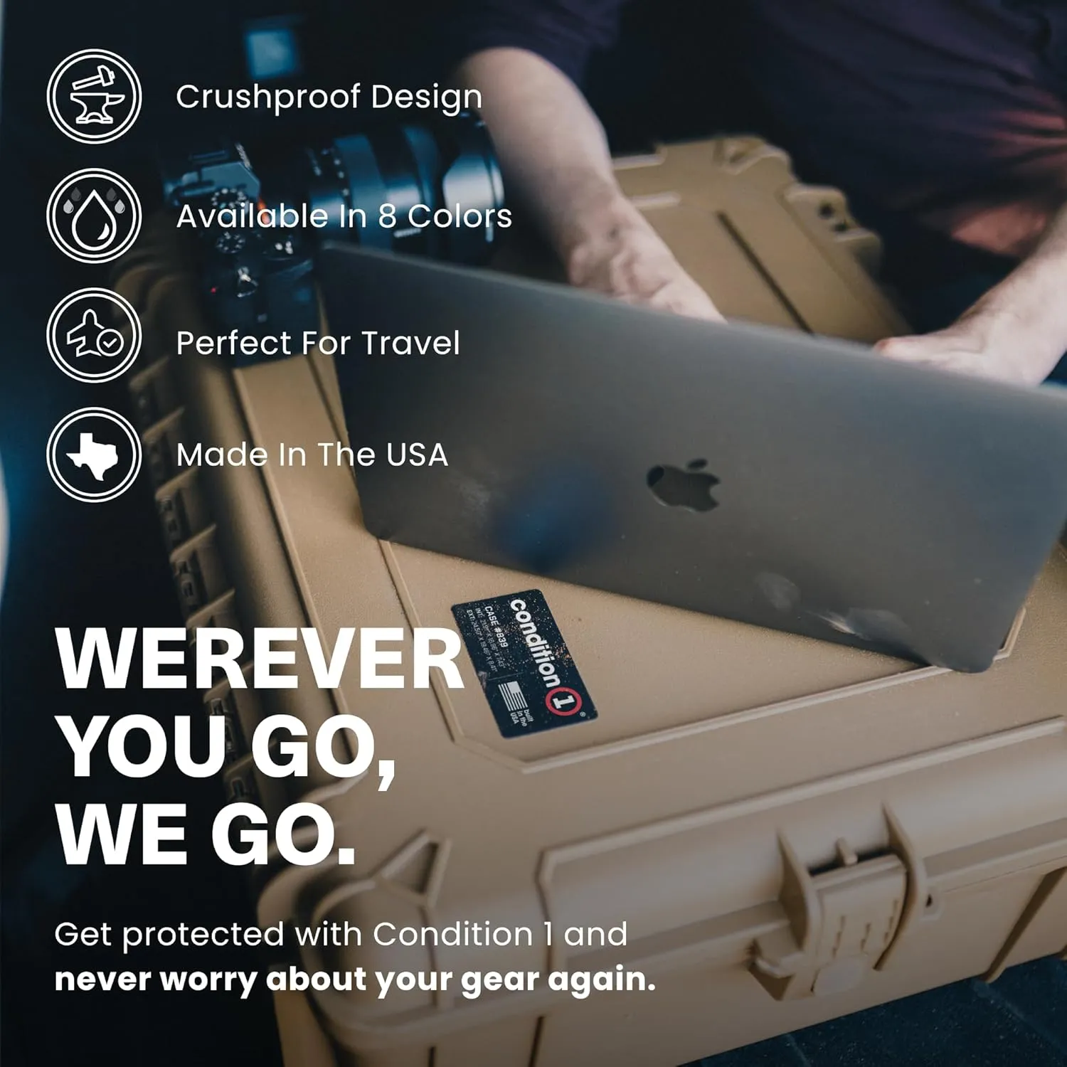 Condition 1 25" Large Waterproof Hard Case Model 839 with Foam, Portable Protective Storage Box for Travel, Hunting, Military, Tactical, Made in USA, 24.50"x 19.46"x8.41" Black
