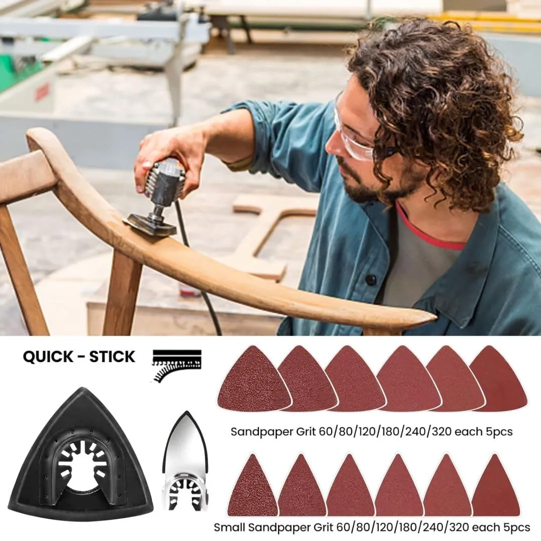 CONNOO 96 Pack Oscillating Saw Blades, Oscillating Tool Blades with Sandpaper, Multitool Bi-Metal Blades Kits for Wood Metal Plastics Quick Release Fit Dewalt Ryobi Milwaukee Rockwell Makita