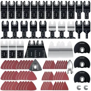 CONNOO 96 Pack Oscillating Saw Blades, Oscillating Tool Blades with Sandpaper, Multitool Bi-Metal Blades Kits for Wood Metal Plastics Quick Release Fit Dewalt Ryobi Milwaukee Rockwell Makita