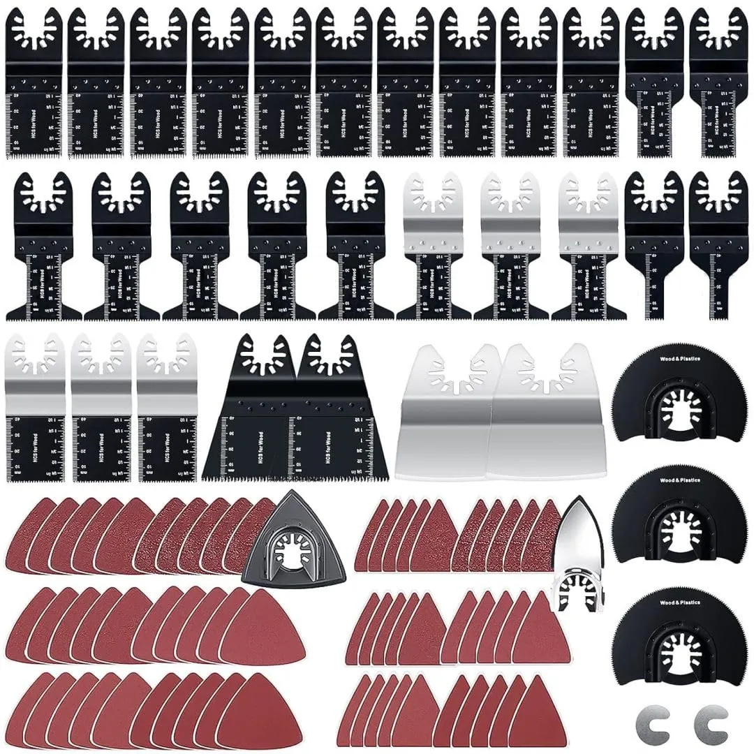 CONNOO 96 Pack Oscillating Saw Blades, Oscillating Tool Blades with Sandpaper, Multitool Bi-Metal Blades Kits for Wood Metal Plastics Quick Release Fit Dewalt Ryobi Milwaukee Rockwell Makita