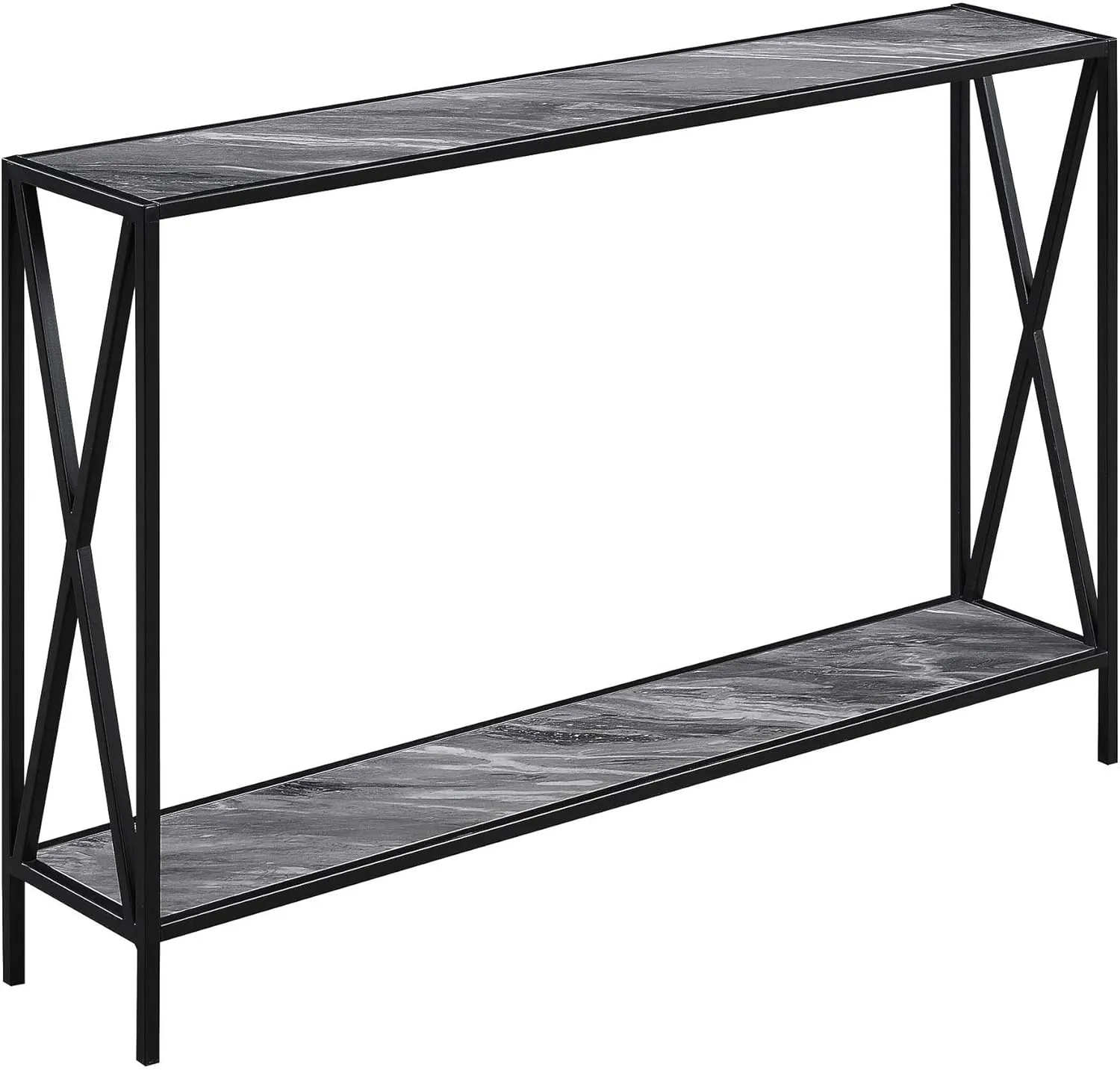 Convenience Concepts Tucson Console Table 47.25" - Modern Sofa Table with Storage Shelf, Entryway Hall Table for Living Room, Gray Faux Marble/Black