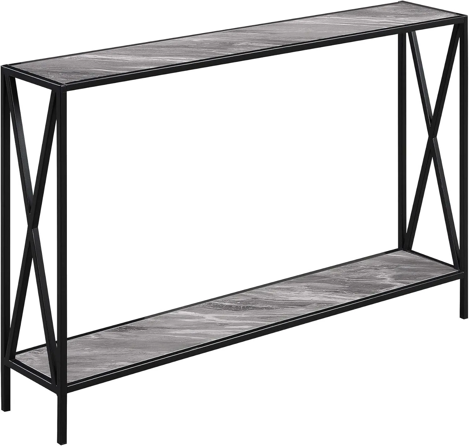 Convenience Concepts Tucson Console Table 47.25" - Modern Sofa Table with Storage Shelf, Entryway Hall Table for Living Room, Gray Faux Marble/Black