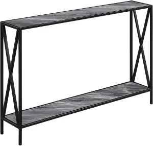 Convenience Concepts Tucson Console Table 47.25" - Modern Sofa Table with Storage Shelf, Entryway Hall Table for Living Room, Gray Faux Marble/Black