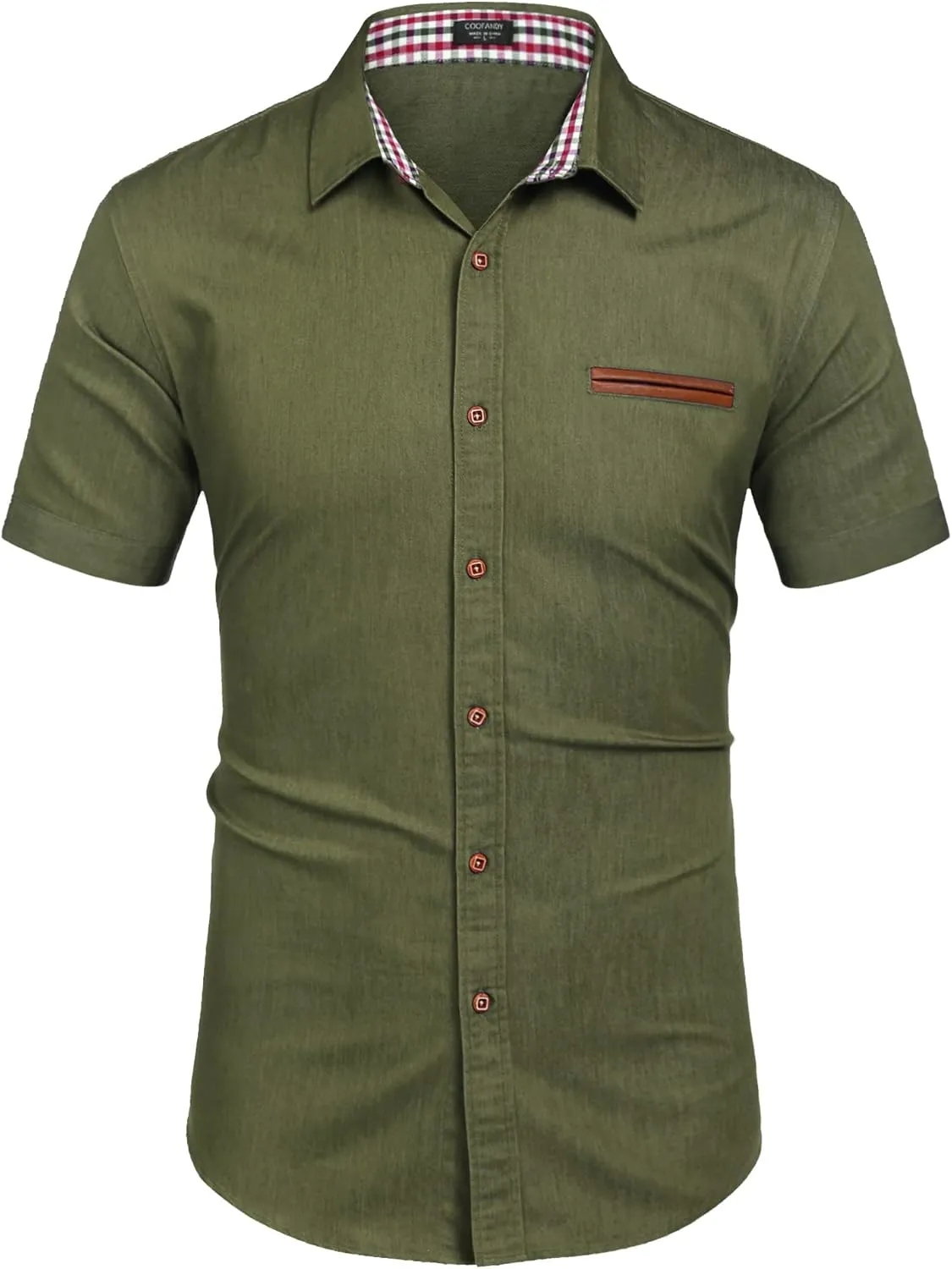 COOFANDY Men's Casual Cotton Short Sleeve Button Down Dress Shirt Plaid Collar Denim Work Shirts