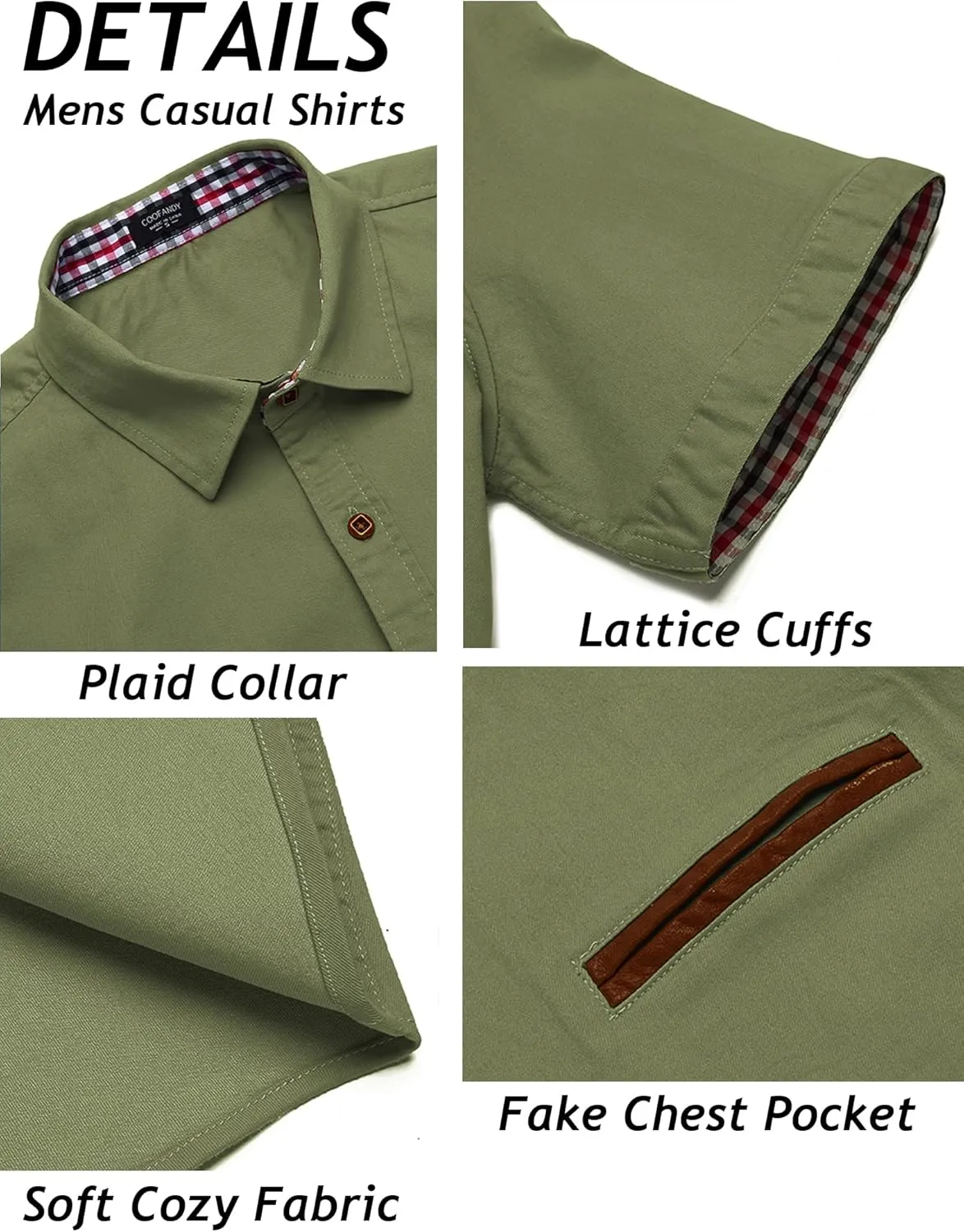 COOFANDY Men's Casual Cotton Short Sleeve Button Down Dress Shirt Plaid Collar Denim Work Shirts