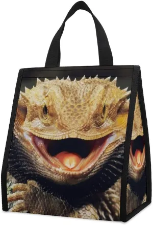 Cool Bearded Dragon Lizards Lunch Bag Women Men Reusable Lunch Box Lunch Tote Handbag for Work Office Travel