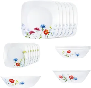 Corelle 21 Pc Square Round Dinner Set - Daisy Field White