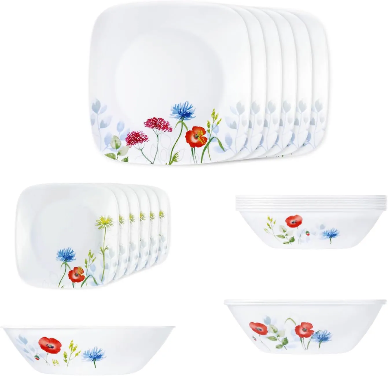 Corelle 21 Pc Square Round Dinner Set - Daisy Field White