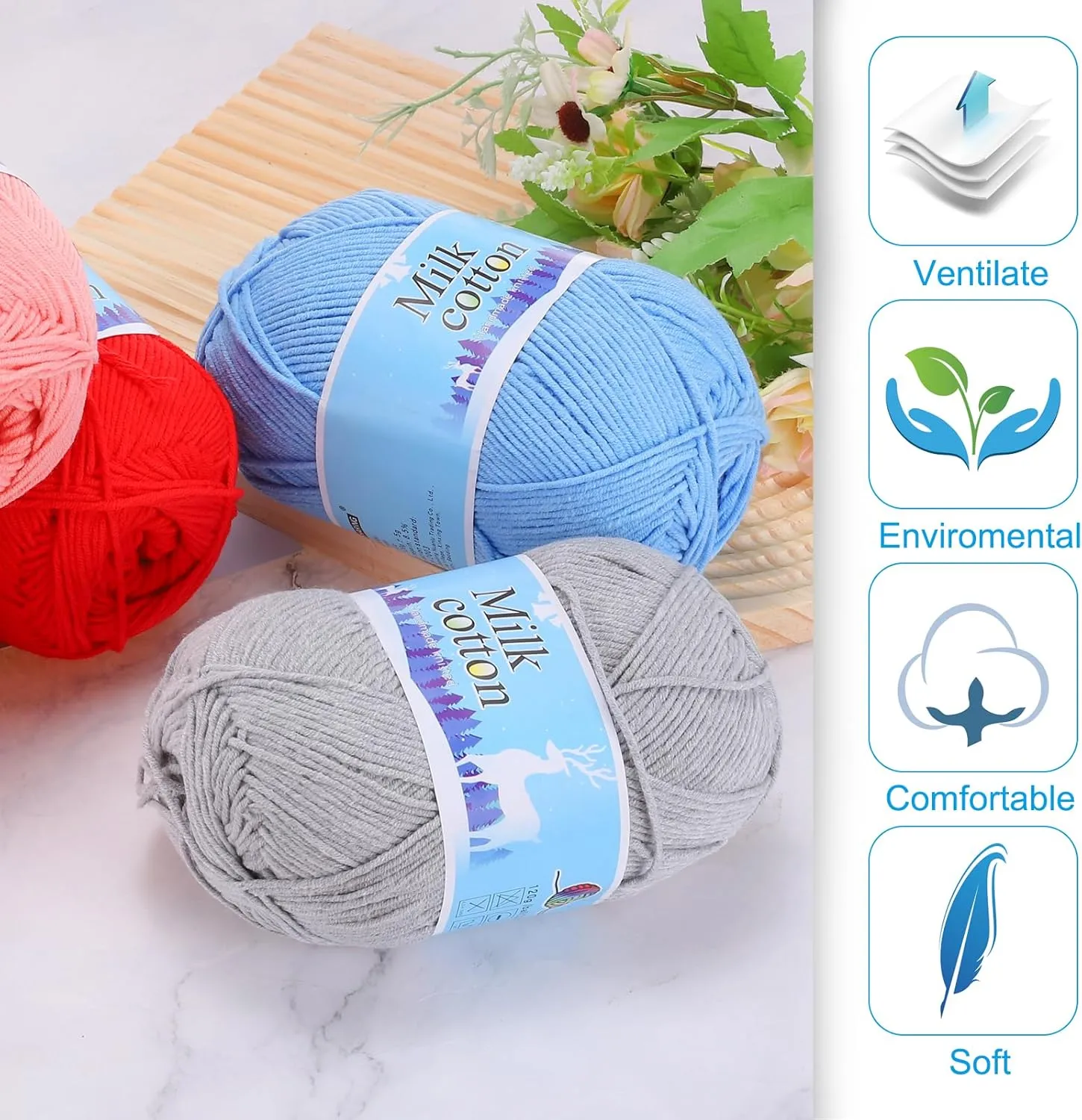 Cotton Yarn,60% Cotton and 40% Acrylic Fibers Soft Knitting Yarn [for Hand DIY Bag Cushion Crocheting Knitting Projects Home Decor], -3 Skeins/3×252yards/3×4.23oz/Dark Green
