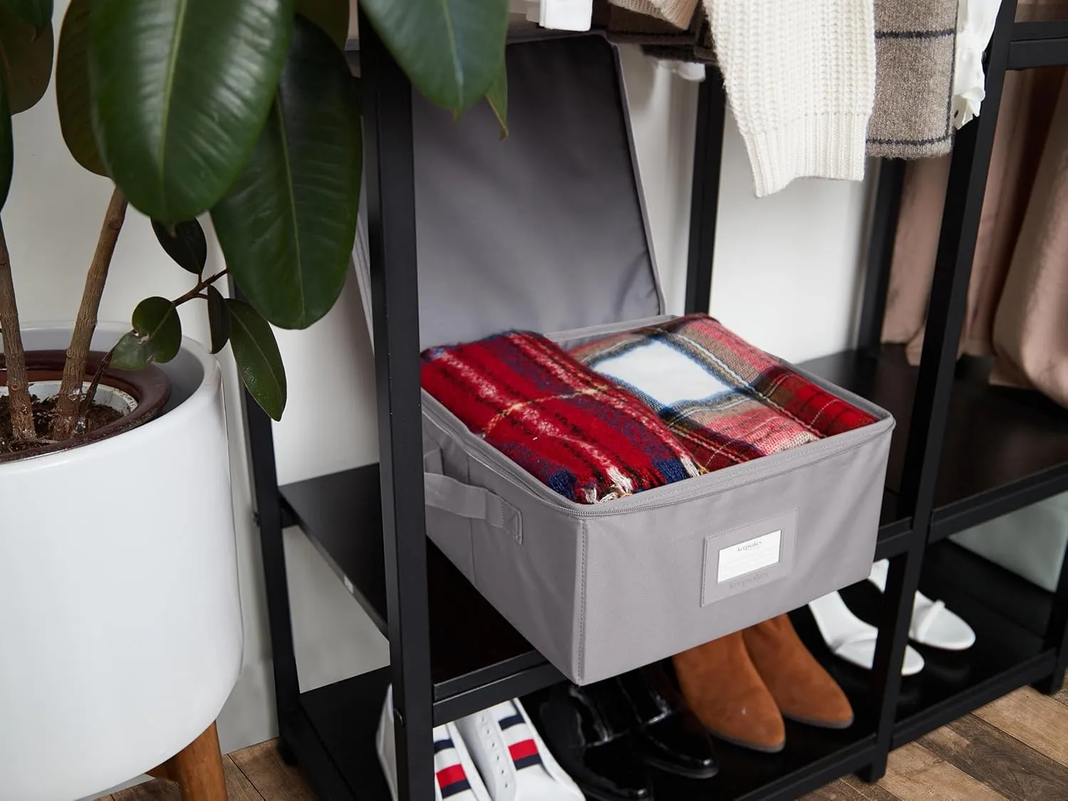 Covermates Keepsakes - Zip-Top Storage Box - Heavy Duty Polyester- Reinforced Handles - Stackable Design - Indoor Storage, Graphite