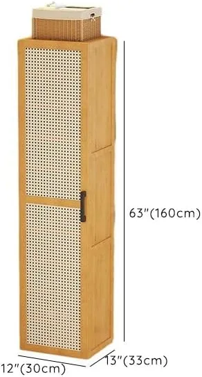 CraftThink Natural Bamboo Shoe Rack, Shoe Storage Cabinet with 10-Tier Adjustable Shelves, Wooden Free Standing Shoes Rack for Farmhouse Living Room Entryway (with Door, 12" L x 13" W x 63" H)