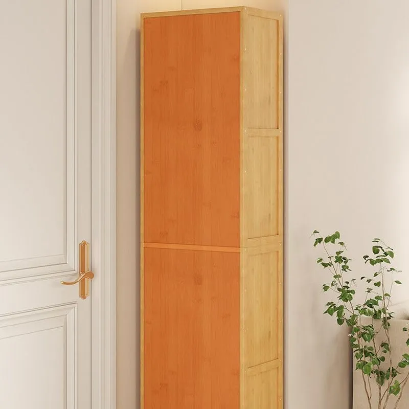 CraftThink Natural Bamboo Shoe Rack, Shoe Storage Cabinet with 10-Tier Adjustable Shelves, Wooden Free Standing Shoes Rack for Farmhouse Living Room Entryway (with Door, 12" L x 13" W x 63" H)