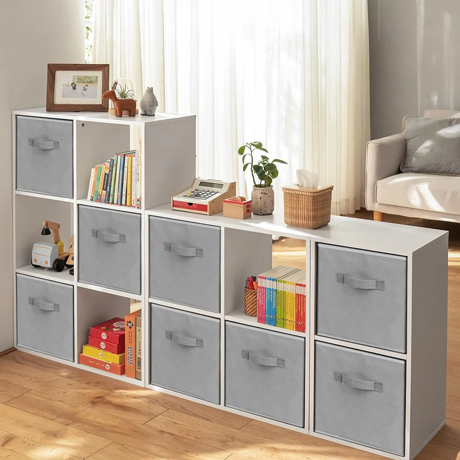 Criusia Large Storage Cubes, 13x13 Cube Storage Bins (Set of 10), Fabric Collapsible Storage Bins with Dual Handles, Foldable Cube Baskets for Shelf, Closet Organizers and Storage Box (Grey)