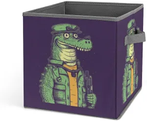 Crocodile Holding Gun Storage Bins Closet Organizer System Collapsible Storage Cubes with Handles, Toy Box, Clothes Storage Basket, Large Capacity Storage Boxes for Home