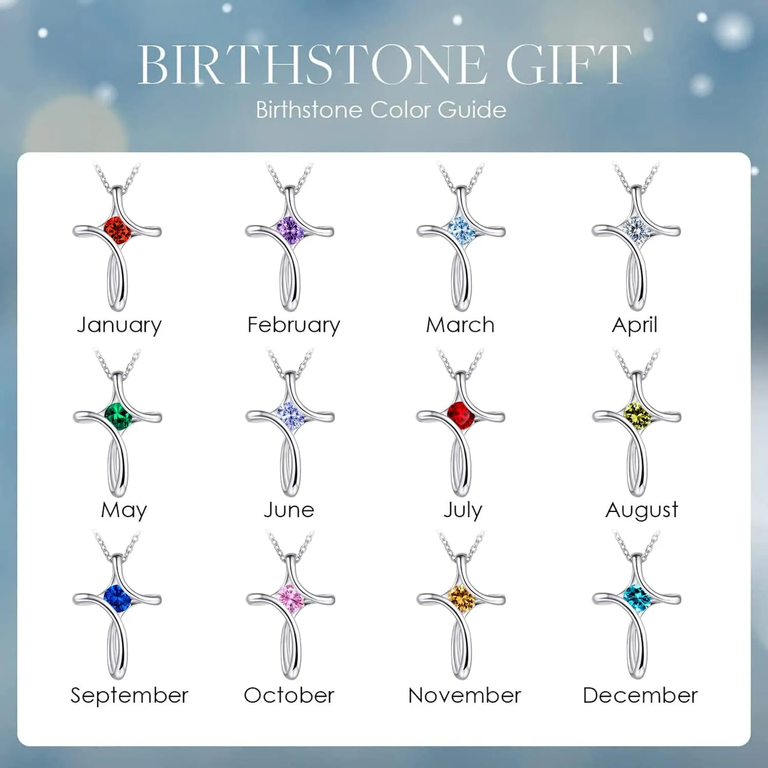 Cross Necklace for Women, 925 Sterling Silver Birthstone Necklace for Women with Diamond Sideways Cross Necklace Birthstone Jewelry Birthday Gifts for Women