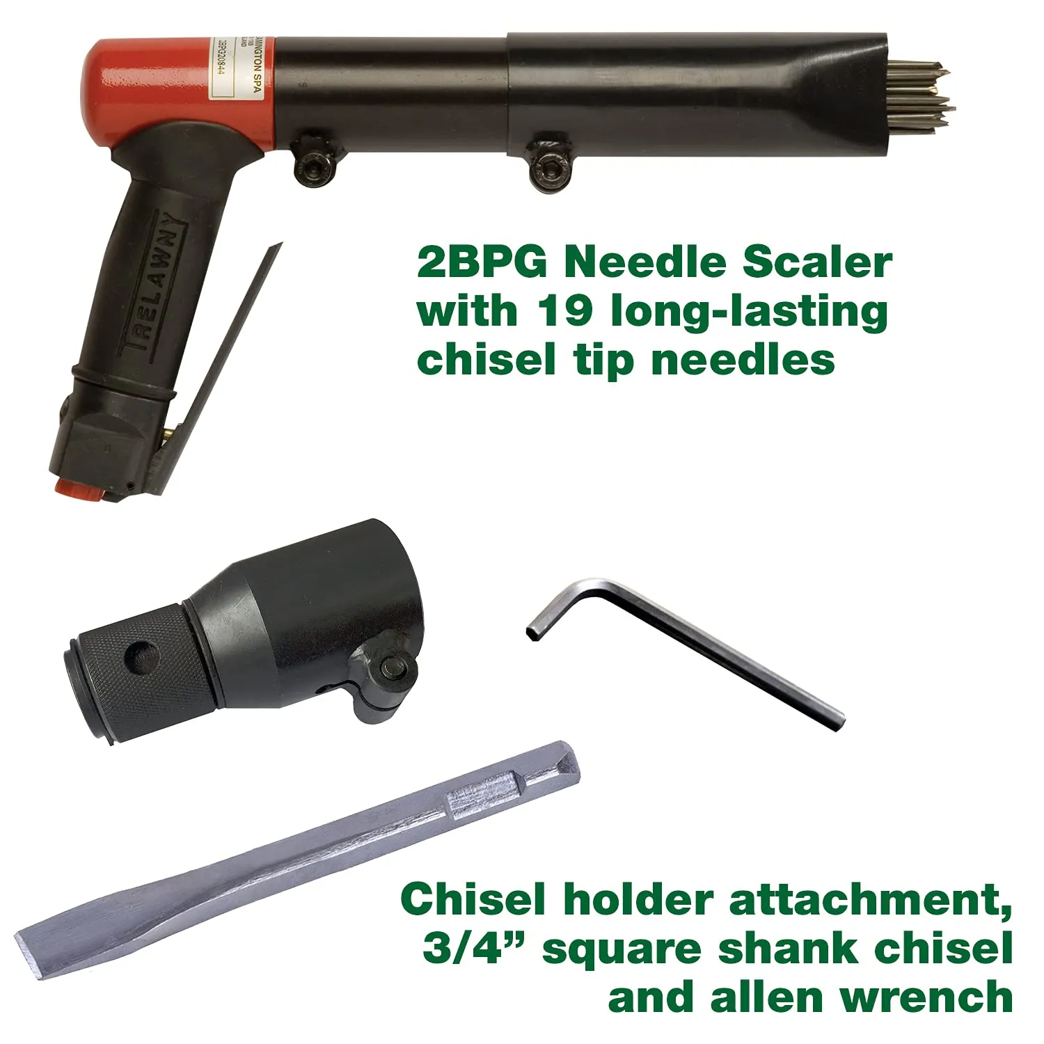CS Unitec | 2BPG Needle and Chisel Scaler Kit | 19 Needle Air Chisel | Professional Grade 3000 BPM Pistol Grip | Air Power 5.5 CFM - 199.3121