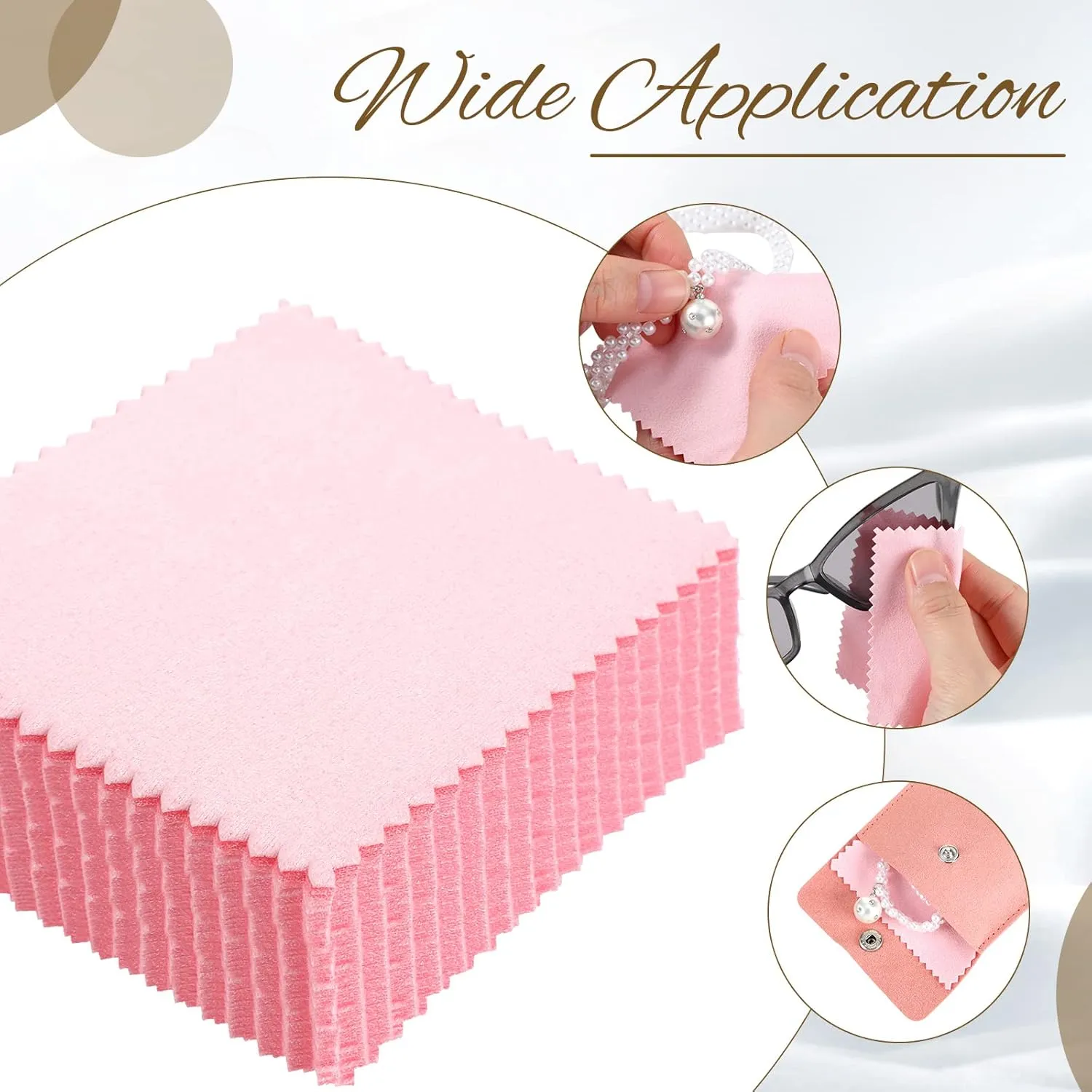 Cunno 120 Pack Microfiber Jewelry Pouch with Cleaning Cloth 3.2"x3.2" Jewelry Packaging Bag with Snap Button Bags(Pink)