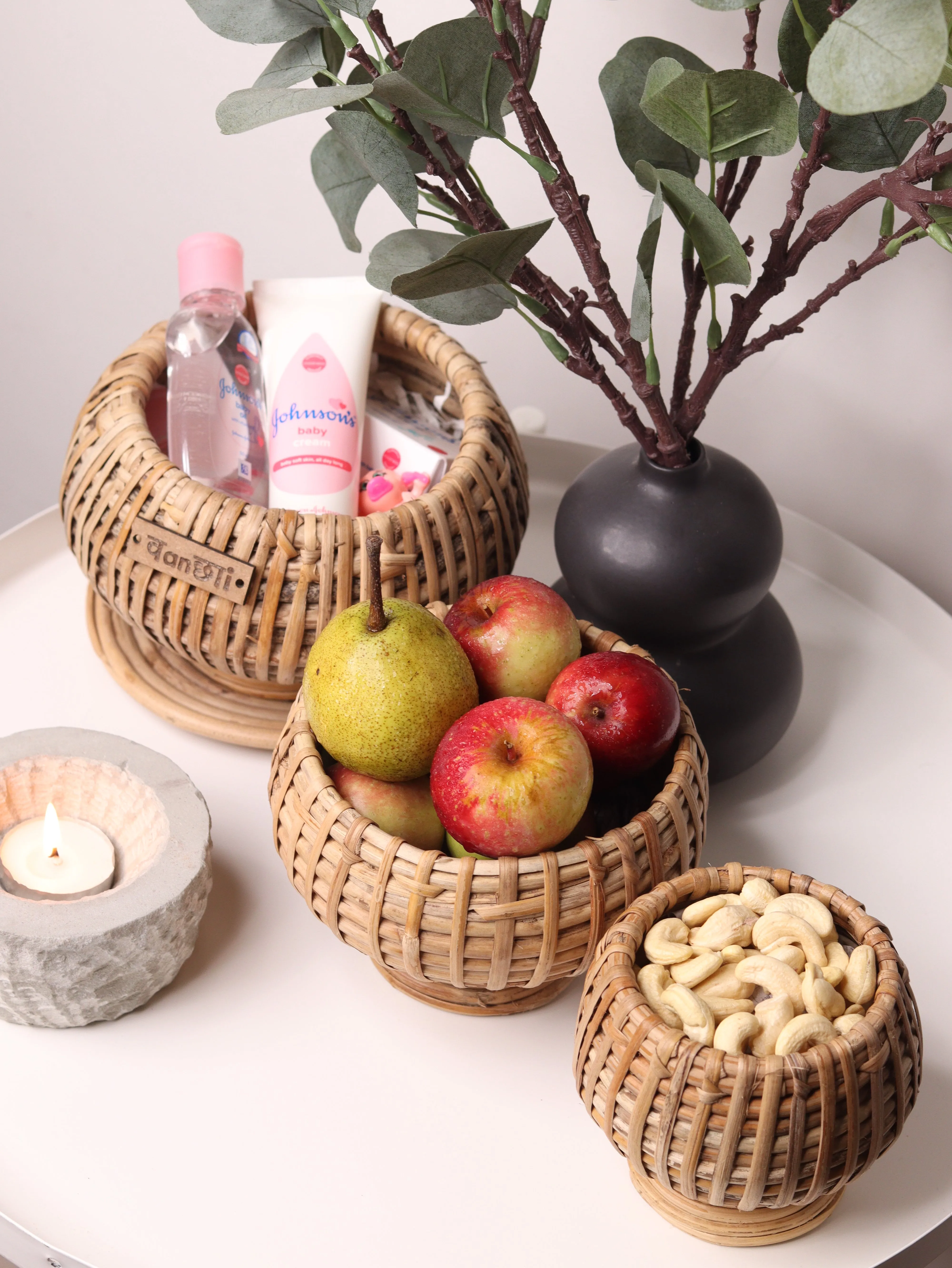 Curvy Cane Basket, Set of 3