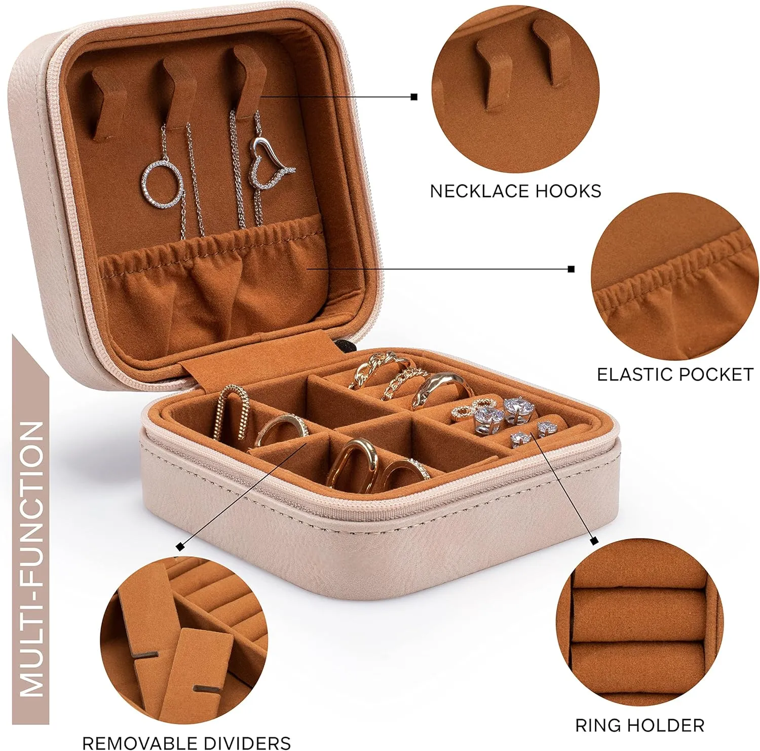 Custom Leather Jewelry Box w/Name & Birth Flower Month - Birthday Gifts for Women, Personalized Jewelry Travel Case - Customized Jewelry Organizer Box, Mom Birthday Gifts - Rustic
