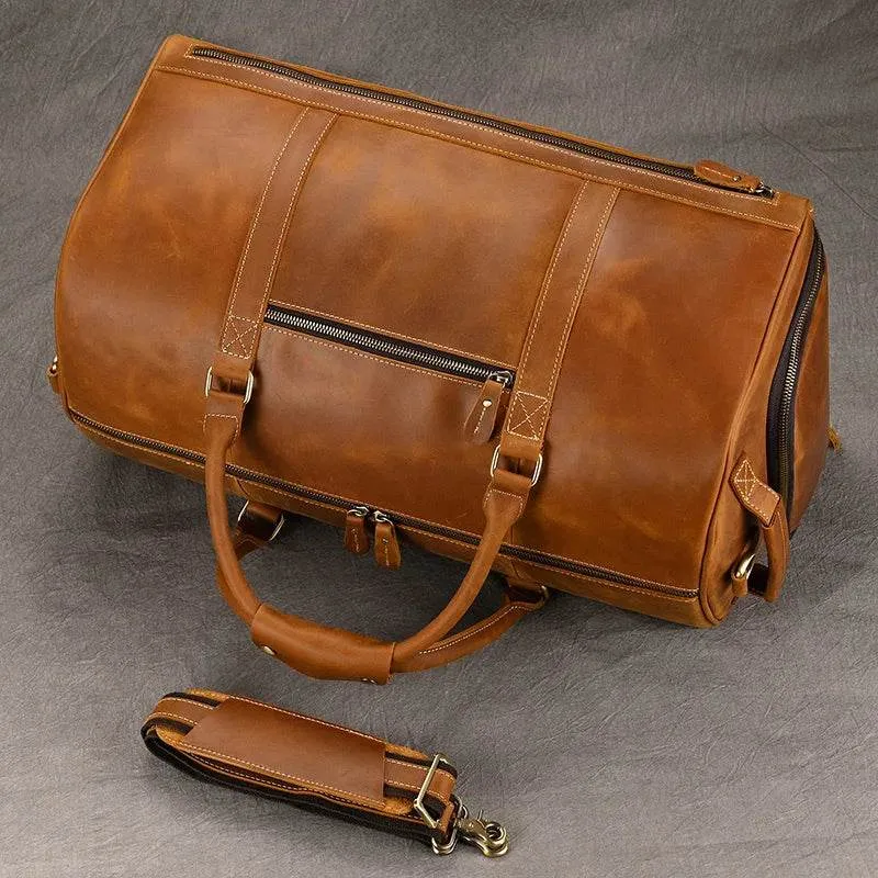 Custom Leather Travel Bag with Belt – Luxury Duffle with Shoe Pocket