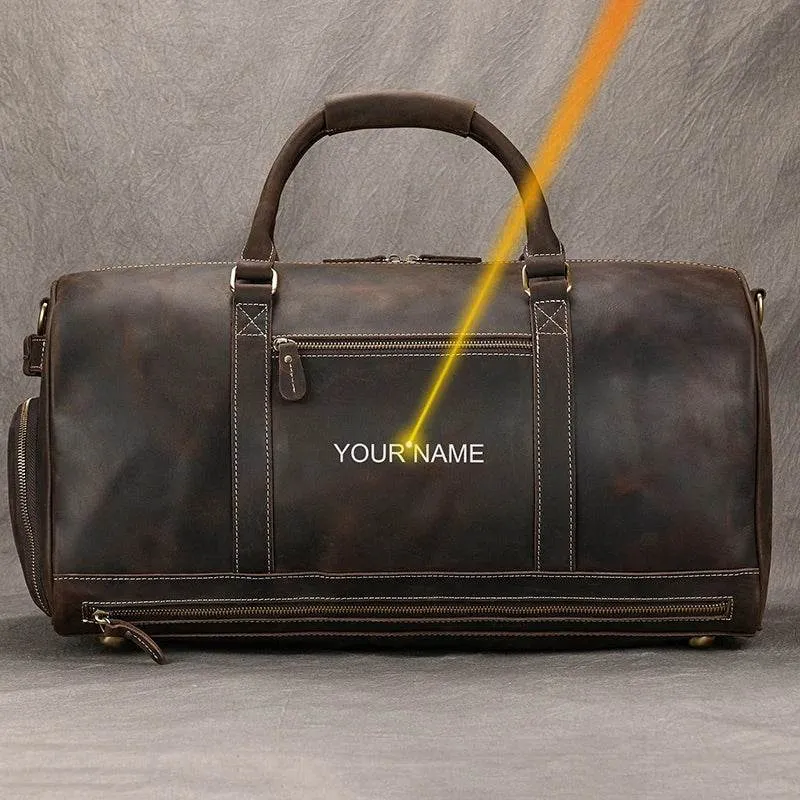 Custom Leather Travel Bag with Belt – Luxury Duffle with Shoe Pocket